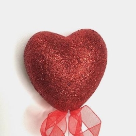 Red Glitter Heart Pick x 6
