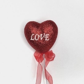 Red Glitter Heart Pick x 6