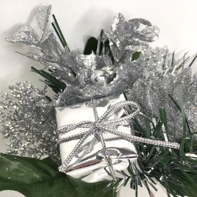 Silver Glitter Parcel Pick 20cm