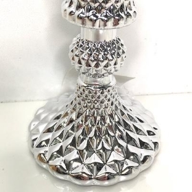 Silver Flora Glass Candlestick 10cm