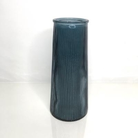 Blue Tall Ribbed Vase 22cm