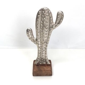 Cactus On Wooden Stand 27cm