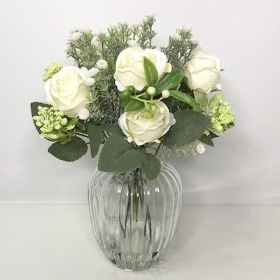 Ivory Rose And Gyp In Ribbed Vase 27cm