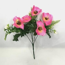 Pink Poppy And Foliage Bush 32cm