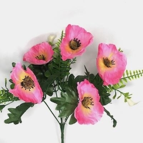 Pink Poppy And Foliage Bush 32cm