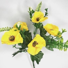 Yellow Poppy And Foliage Bush 32cm