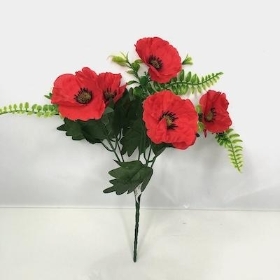 Red Poppy And Foliage Bush 32cm