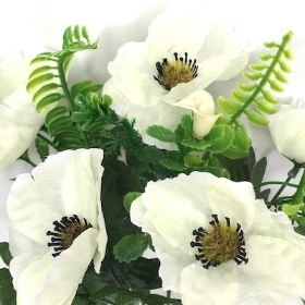 Ivory Poppy And Foliage Bush 32cm