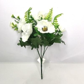 Ivory Poppy And Foliage Bush 32cm