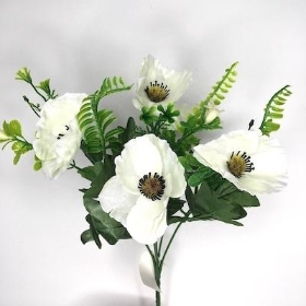 Ivory Poppy And Foliage Bush 32cm