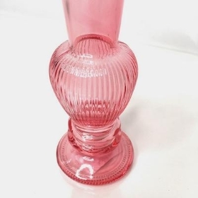 Pink Bulb Candlestick Ribbed 12cm