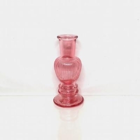 Pink Bulb Candlestick Ribbed 12cm