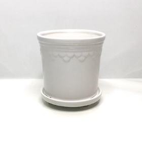 White Ceramic Pot And Saucer 13cm