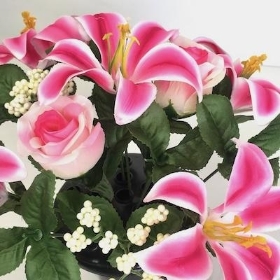 Pink Lily And Rose Grave Pot 28cm