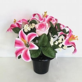Pink Lily And Rose Grave Pot 28cm