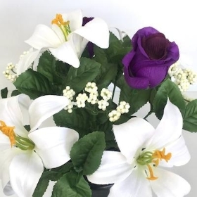 Purple White Lily And Rose Grave Pot 28cm