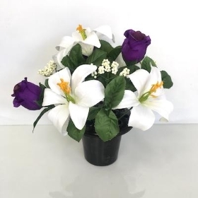 Purple White Lily And Rose Grave Pot 28cm