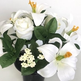 White Lily And Rose Grave Pot 28cm