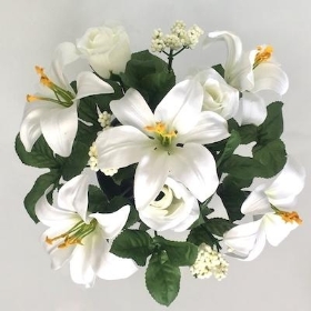 White Lily And Rose Grave Pot 28cm