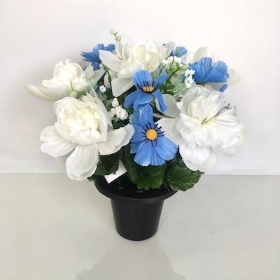 Blue White Cosmos And Peony Grave Pot 25cm