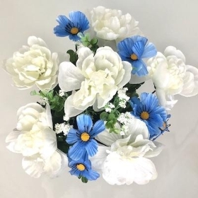 Blue White Cosmos And Peony Grave Pot 25cm