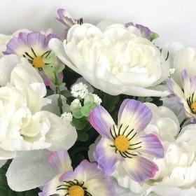 Lilac White Cosmos And Peony Grave Pot 25cm