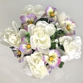 Lilac White Cosmos And Peony Grave Pot 25cm