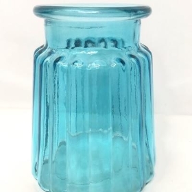 Pale Blue Glass Striped Oscar Vase 12cm