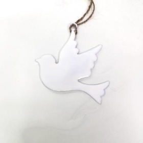 Ivory Enamel Hanging Dove 8cm