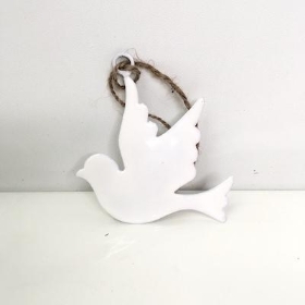 Ivory Enamel Hanging Dove 8cm