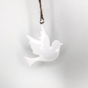 Ivory Enamel Hanging Dove 8cm