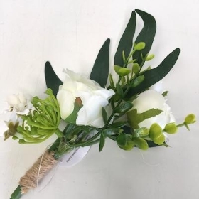 Ivory Triple Rose Buttonholes 14cm x 6