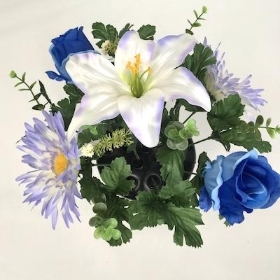 Blue Lily Gerbera And Rose Grave Pot 26cm