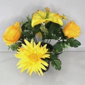 Yellow Lily Gerbera And Rose Grave Pot 26cm