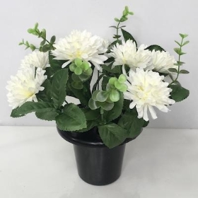 White Chrysanthemum And Eucalyptus Grave Pot 26cm