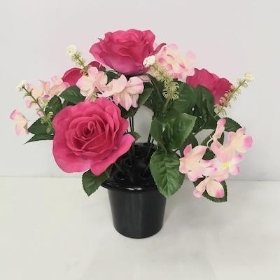Pink Rose And Hydrangea Grave Pot 26cm
