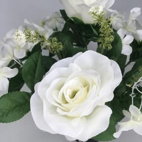 White Rose And Hydrangea Grave Pot 26cm