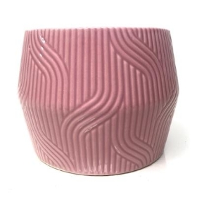 Pink Ceramic Stripy Pot 11cm