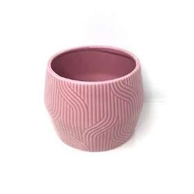 Pink Ceramic Stripy Pot 11cm