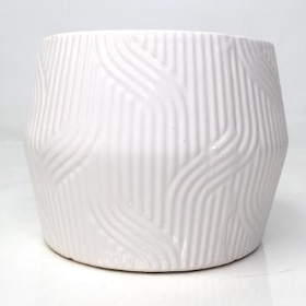 White Ceramic Stripy Pot 11cm