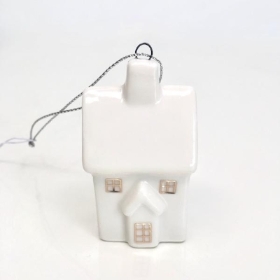 White Small Hanging Ceramic House 6cm