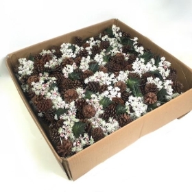 72 x Pinecone And Snowy Berry Pick 20cm