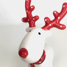 Red & White Ceramic Reindeer 13cm