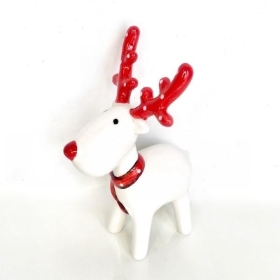 Red & White Ceramic Reindeer 13cm