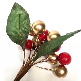 Red & Gold Berry Cluster 11cm
