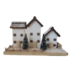 Wooden House Snowy Scene 21cm