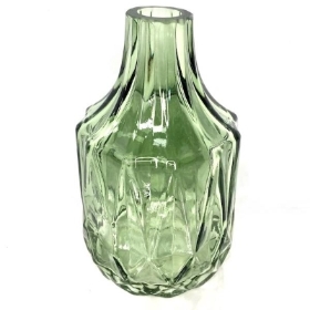 Vintage Green Glass Bottle Vase 14cm