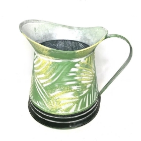 Green Metal Tropical Leaf Jug 22cm