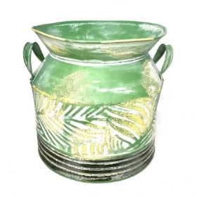 Green Metal Tropical Leaf Milk Churn 22cm