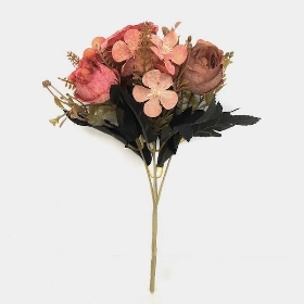 Coral Rose & Hydrangea Bush 26cm
